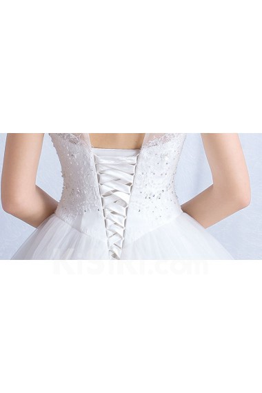 Tulle, Lace High Collar Floor Length Sleeveless Ball Gown Dress with Sequins