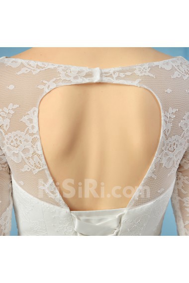 Organza V-neck Sweep Train Three-quarter Ball Gown Dress with Lace