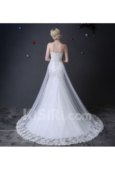 Organza Strapless Sweep Train Sleeveless Mermaid Dress with Rhinestone