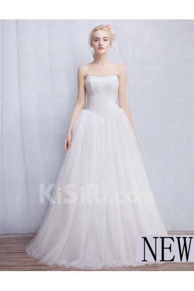 Tulle, Lace Strapless Floor Length Sleeveless A-line Dress