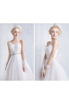 Tulle, Organza Strapless Sweep Train Sleeveless A-line Dress with Rhinestone, Bow