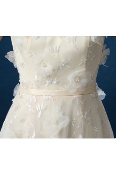 Organza Scoop Sweep Train Cap Sleeve A-line Dress with Flower, Beads