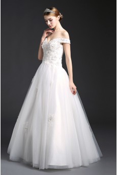 Tulle, Lace Off-the-Shoulder Floor Length A-line Dress with Sequins