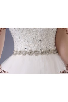 Organza, Lace Scoop Sweep Train Sleeveless Ball Gown Dress with Rhinestone