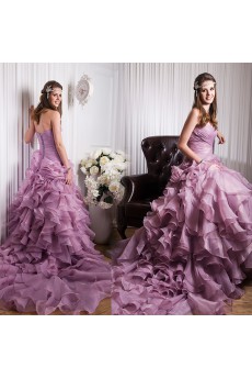 Tulle, Satin Sweetheart Chapel Train Sleeveless A-line Dress with Ruched