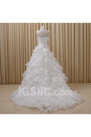 Tulle, Satin Sweetheart Chapel Train Sleeveless A-line Dress with Ruched