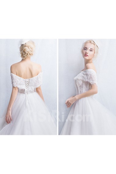 Tulle, Lace Off-the-Shoulder Chapel Train A-line Dress with Sequins
