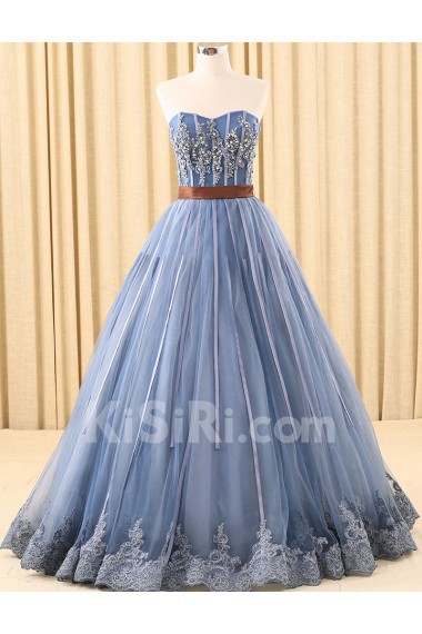Tulle Sweetheart Floor Length Sleeveless Ball Gown Dress with Rhinestone, Sash