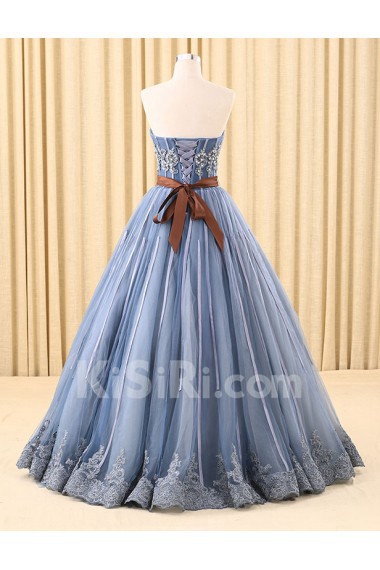 Tulle Sweetheart Floor Length Sleeveless Ball Gown Dress with Rhinestone, Sash