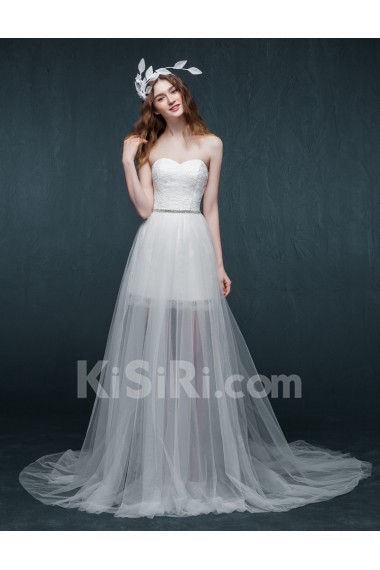 Lace, Tulle, Satin Sweetheart Sweep Train Sleeveless Sheath Dress with Rhinestone