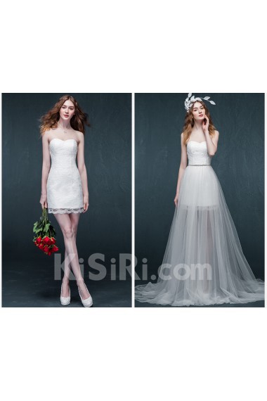 Lace, Tulle, Satin Sweetheart Sweep Train Sleeveless Sheath Dress with Rhinestone