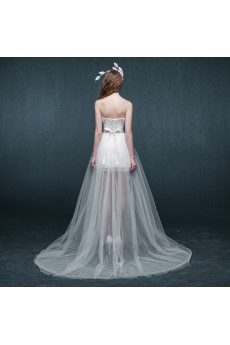 Lace, Tulle, Satin Sweetheart Sweep Train Sleeveless Sheath Dress with Rhinestone