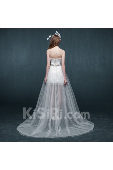 Lace, Tulle, Satin Sweetheart Sweep Train Sleeveless Sheath Dress with Rhinestone