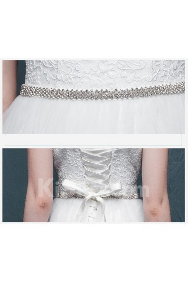 Lace, Tulle, Satin Sweetheart Sweep Train Sleeveless Sheath Dress with Rhinestone
