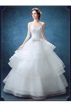 Organza Sweetheart Floor Length Sleeveless Ball Gown Dress with Rhinestone