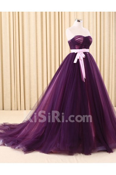 Tulle Sweetheart Sweep Train A-line Dress with Bow