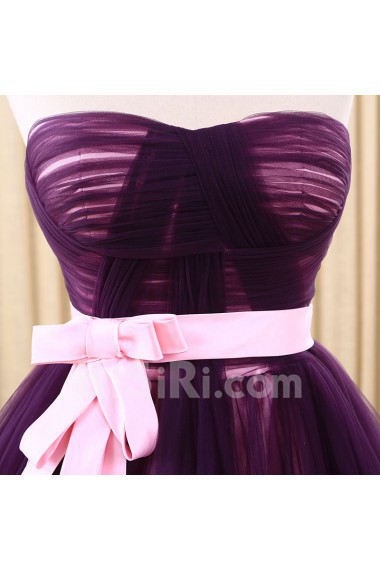 Tulle Sweetheart Sweep Train Sleeveless A-line Dress with Bow