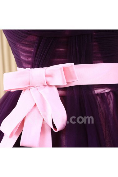 Tulle Sweetheart Sweep Train Sleeveless A-line Dress with Bow