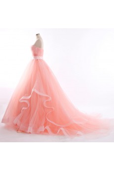 Tulle, Satin Sweetheart Chapel Train Sleeveless A-line Dress with Rhinestone