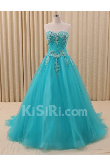 Tulle, Satin Sweetheart Sweep Train Sleeveless A-line Dress with Beads
