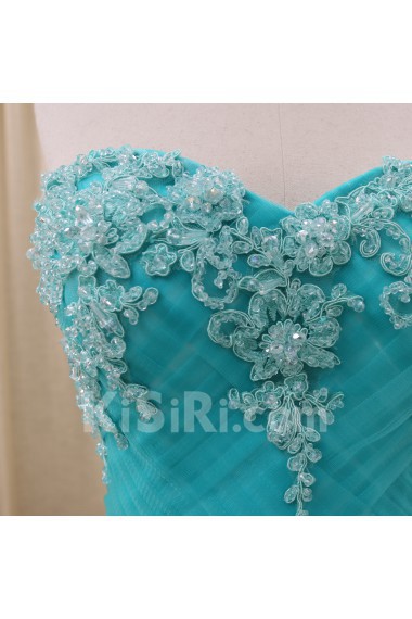 Tulle, Satin Sweetheart Sweep Train Sleeveless A-line Dress with Beads