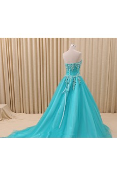 Tulle, Satin Sweetheart Sweep Train Sleeveless A-line Dress with Beads