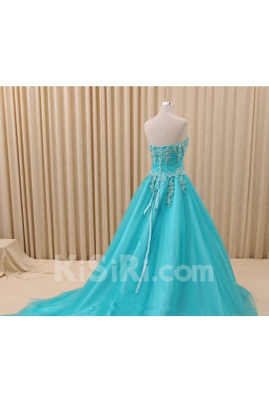 Tulle, Satin Sweetheart Sweep Train Sleeveless A-line Dress with Beads
