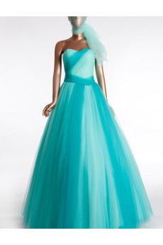 Tulle, Satin Sweetheart Floor Length Sleeveless A-line Dress with Handmade Flowers