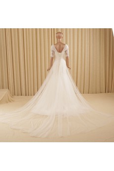 Lace, Tulle V-neck Chapel Train Half Sleeve Mermaid Dress