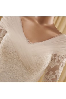 Lace, Tulle V-neck Chapel Train Half Sleeve Mermaid Dress