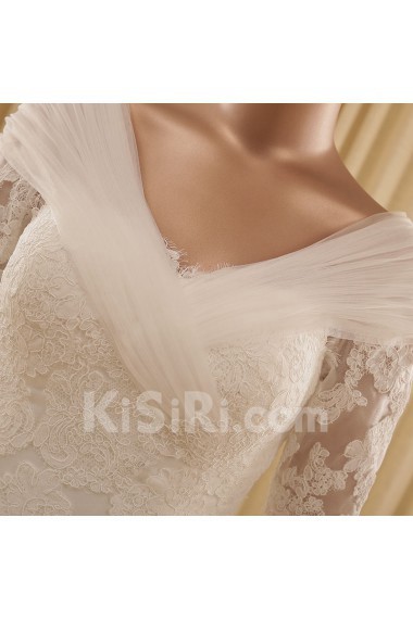 Lace, Tulle V-neck Chapel Train Half Sleeve Mermaid Dress