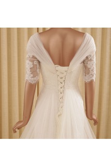Lace, Tulle V-neck Chapel Train Half Sleeve Mermaid Dress