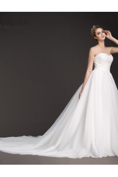 Lace, Tulle Sweetheart Cathedral Train Sleeveless A-line Dress with Beads, Sequins