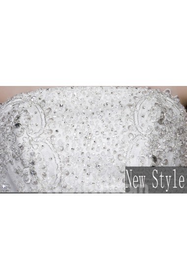 Lace, Satin, Tulle Strapless Chapel Train Sleeveless A-line Dress with Beads, Bow