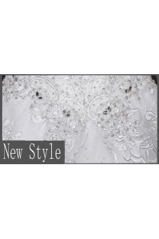 Lace, Satin, Tulle Strapless Chapel Train Sleeveless A-line Dress with Beads, Bow