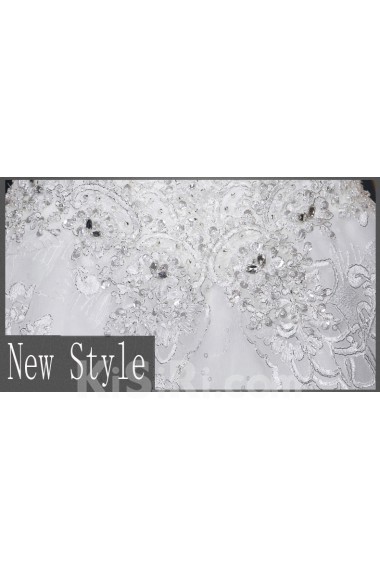 Lace, Satin, Tulle Strapless Chapel Train Sleeveless A-line Dress with Beads, Bow