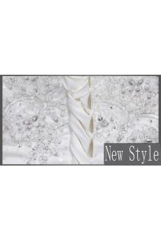 Lace, Satin, Tulle Strapless Chapel Train Sleeveless A-line Dress with Beads, Bow