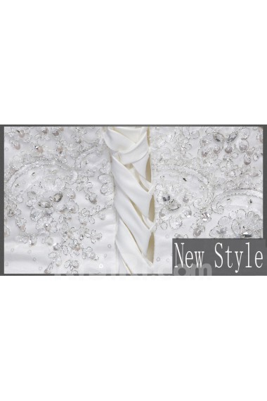 Lace, Satin, Tulle Strapless Chapel Train Sleeveless A-line Dress with Beads, Bow