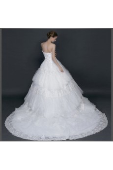Lace, Satin, Tulle Sweetheart Chapel Train Sleeveless Ball Gown Dress with Rhinestone, Sequins