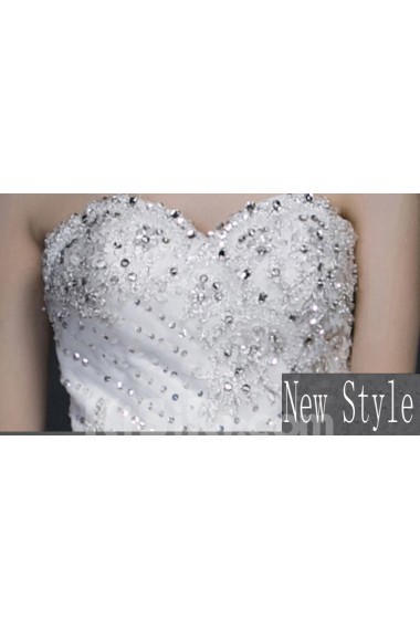 Lace, Satin, Tulle Sweetheart Chapel Train Sleeveless Ball Gown Dress with Rhinestone, Sequins