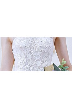 Lace, Tulle Jewel Sweep Train Sleeveless A-line Dress
