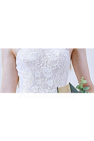 Lace, Tulle Jewel Sweep Train Sleeveless A-line Dress