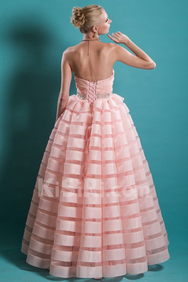 Tulle, Satin Sweetheart Floor Length Sleeveless Ball Gown Dress with Rhinestone