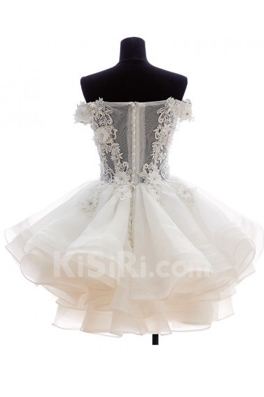 Lace, Organza, Tulle Off-the-Shoulder Mini/Short Ball Gown Dress with Rhinestone, Flowers