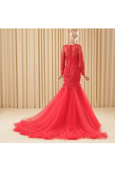 Lace, Tulle Scoop Chapel Train Long Sleeve Mermaid Dress with Embroidered
