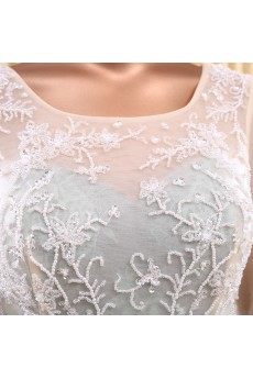 Tulle Square Sweep Train Half Sleeve Ball Gown Dress with Beads