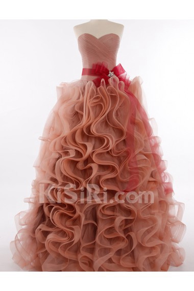 Tulle, Satin Sweetheart Floor Length Sleeveless Ball Gown Dress with Bow