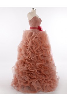 Tulle, Satin Sweetheart Floor Length Sleeveless Ball Gown Dress with Bow