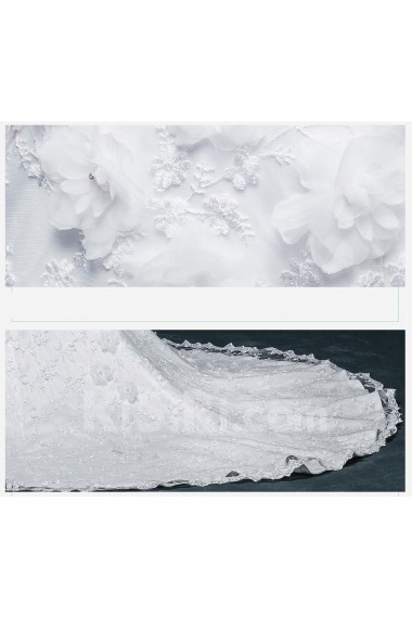 Lace, Satin Scoop Chapel Train Cap Sleeve Mermaid Dress with Handmade Flowers, Sash