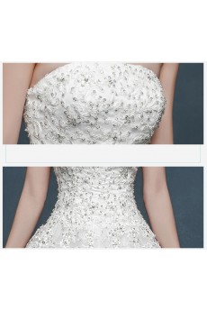 Tulle, Lace, Satin Strapless Sweep Train Sleeveless A-line Dress with Sequins